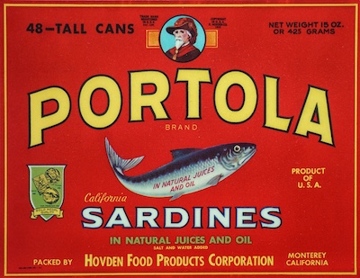 Label from the Portola brand sardine can